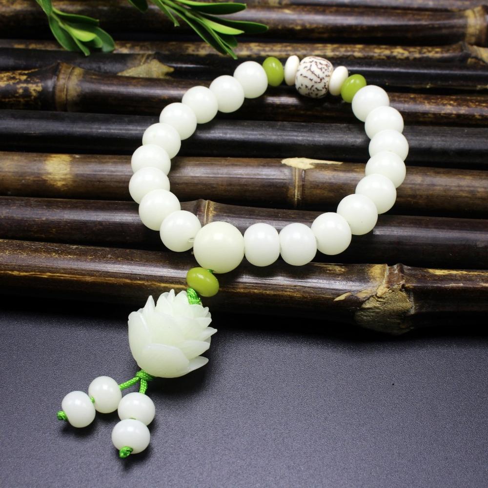 Original Design Natural White Bodhi Root Beads Bracelet Lotus 108 Lotus Mala Healing Prayer Bracelet for Women Jewelry Gift